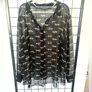 Lane Bryant Plus Size Black Sheer Top With White Cheetah Print EUC
